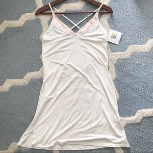 cream and pink spaghetti strap chemise